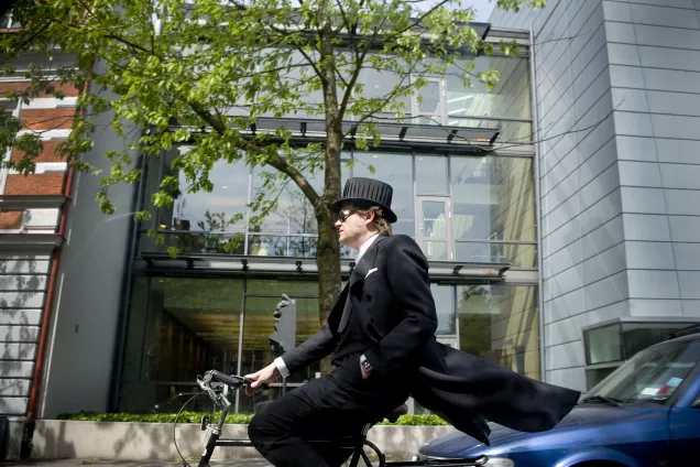 Doctorial student on a bike in Lund